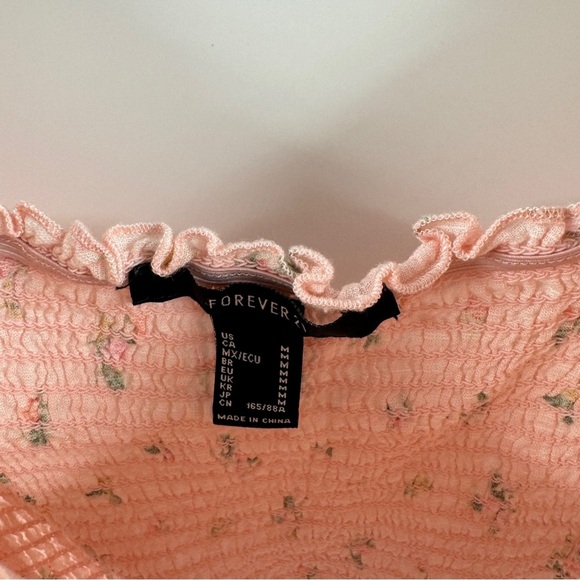 Forever 21 Light Pink Floral Corset Top with Puffed Sleeves Size Medium - Picture 4 of 7